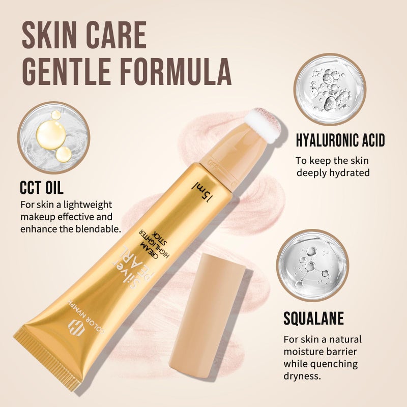 Color Nymph Makeup Highlighter Liquid Highlighters Glow Highlight Beauty Wand Moisturizing Formula Face Highlight For Beauty Sparkling Fine Texture Easy Makeup Blending Lasting - White Highlighter - Image 3